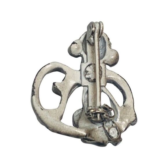 Womens Tiny Gray Texture Enamel Smiling Monkey Green Eyes Vintage Brooch Pin 1” - Picture 5 of 7